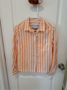 Lola River Women's Orange & White Striped Button-Down Shirt